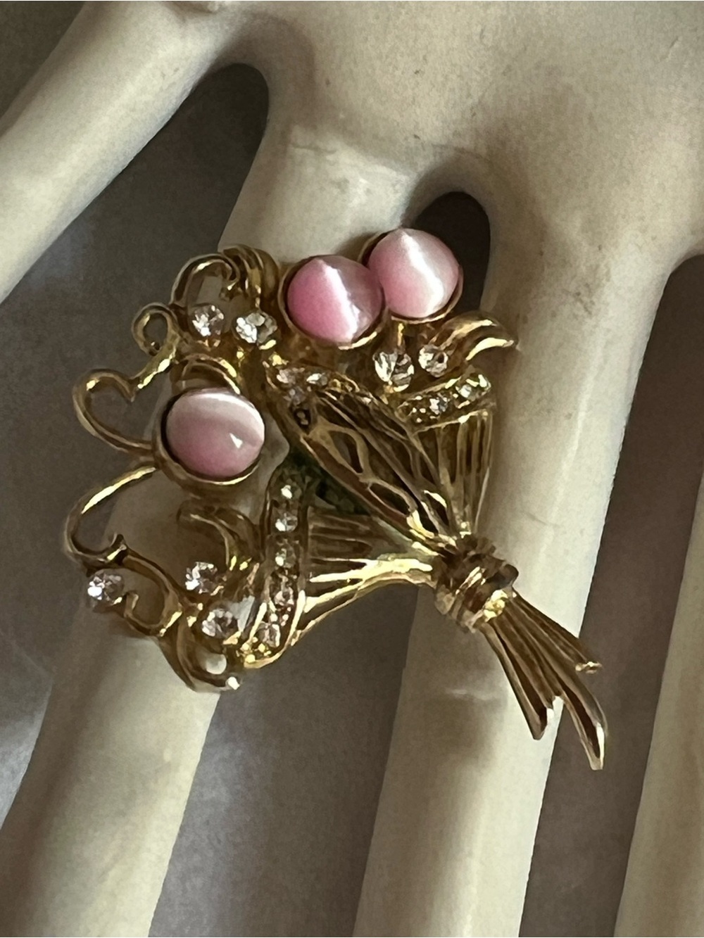 Gold-Tone Pink Floral Bouquet Brooch - Women's Jewelry